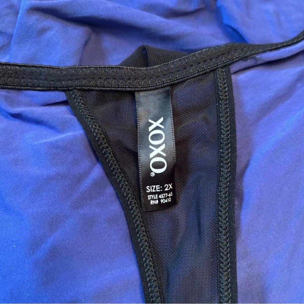 XOXO Women’s 2X Plus Blue & Black TigerStrip Skirted Thong w/ Sexy Black Ruffles - Picture 5 of 9